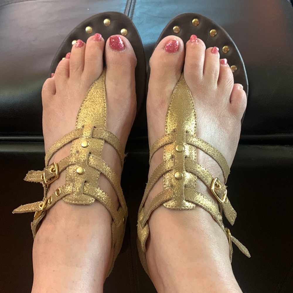 Gold Cobian Strappy Sandals. Size 9.
